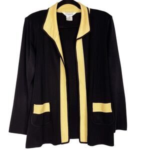 Exclusively Misook XSmall Petite Black Gold Knit Colorblock Cardigan Sweater